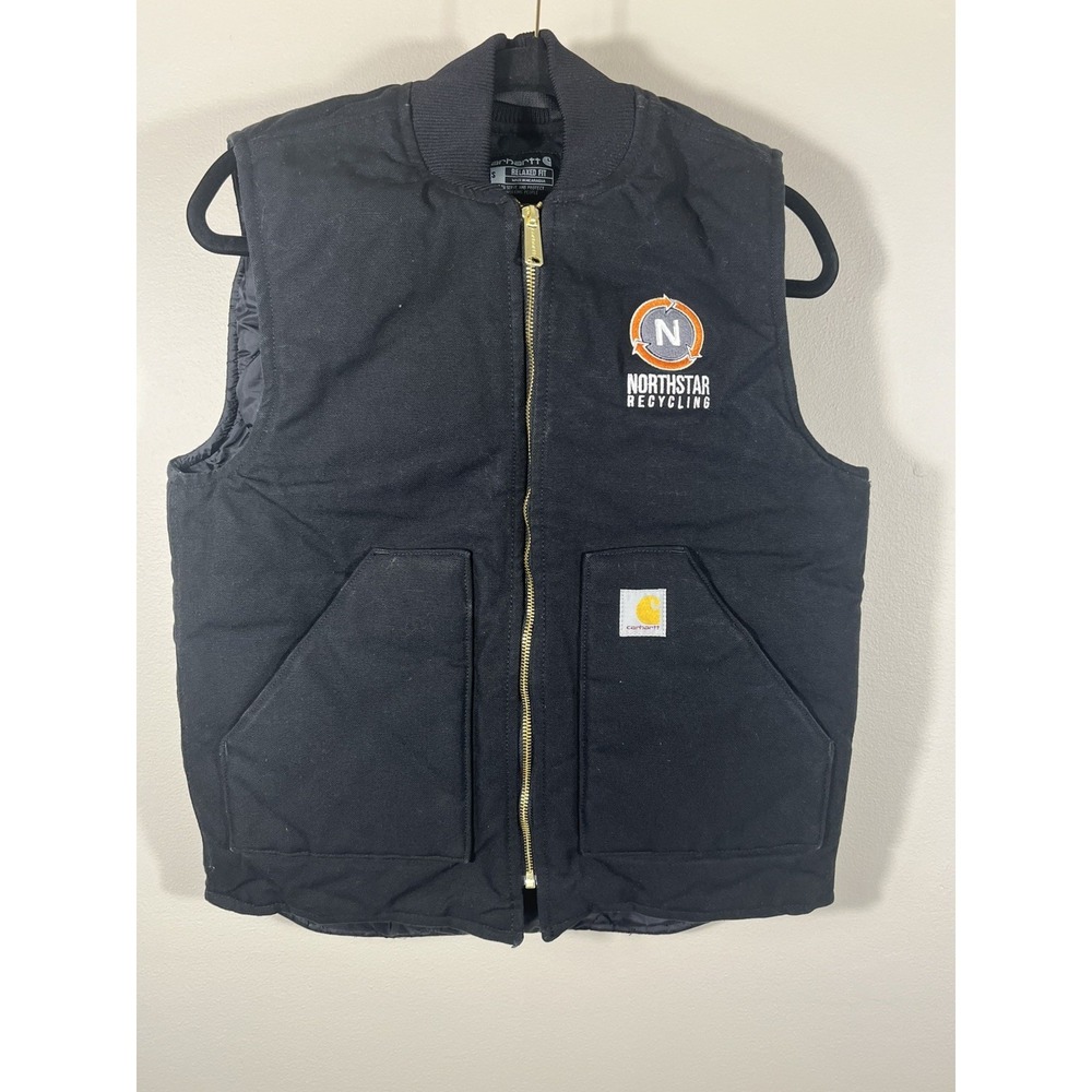Men's Black Carhartt Canvas V01 Arctic Quilt Lined Sandstone Vest Sz S OV0001-M